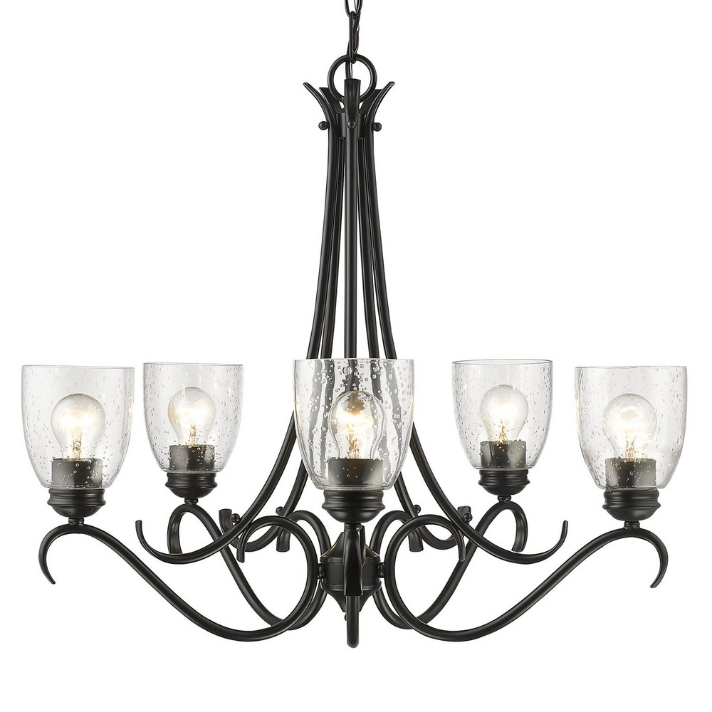 Golden Lighting-8001-5 BLK-SD-Parrish - Chandelier 5 Light Steel in Sturdy style - 23.63 Inches high by 27.25 Inches wide   Black Finish with Seeded Glass